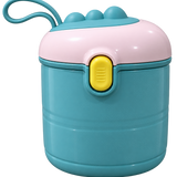 A reusable lunch container with a teal blue body, a pastel pink lid, and a bright yellow flip-top clasp, shown on a plain white background.